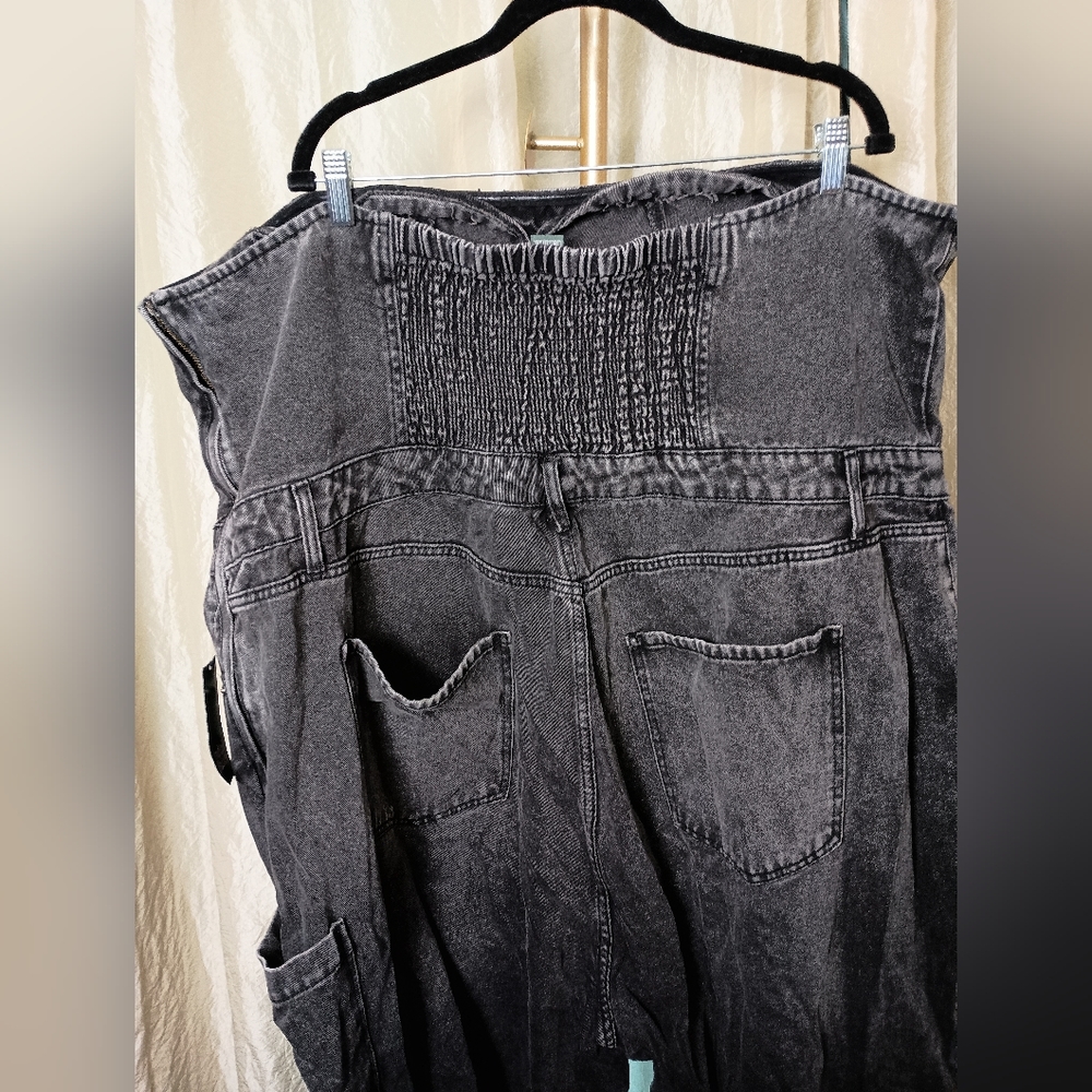 Wild Fable 4X Black Denim Strapless Tube Cargo Jumpsuit Wide Leg Plus Size NWT - Picture 2 of 10